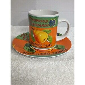 Kingwood Orchards label Pears Extra Heavy Syrup Mug & Plate Kane Home VTG